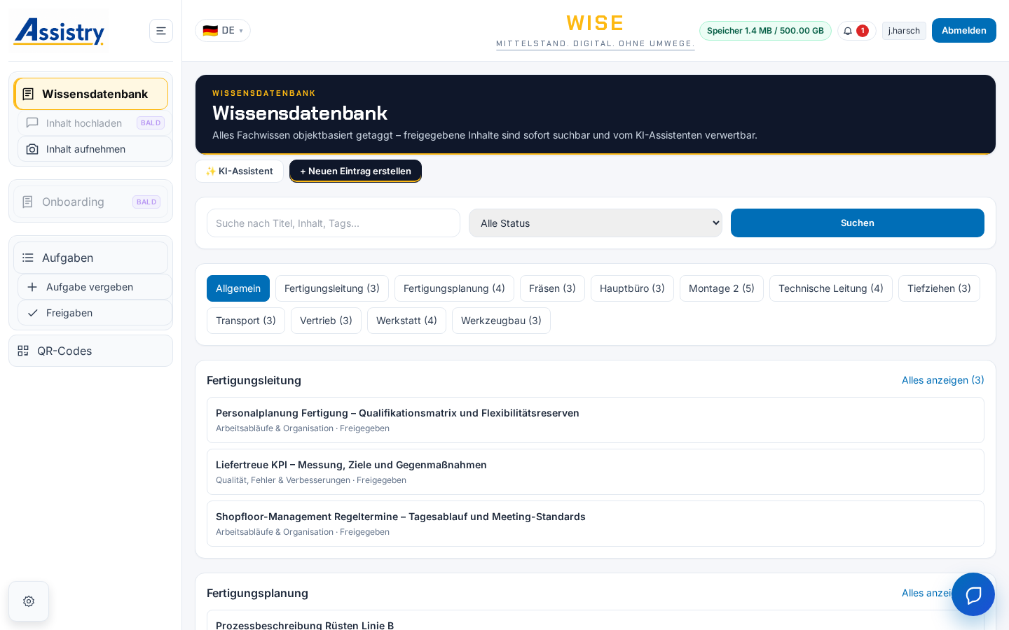 WISE Wissensdatenbank mit Prüfung und Freigabe